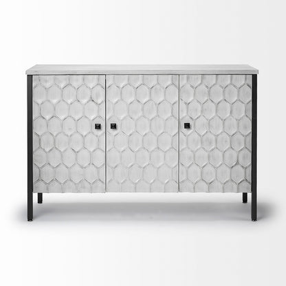 Mercana - Savannah White Fir Veneer & Gray Metal 3-Door Accent Cabinet - 68268 view 5