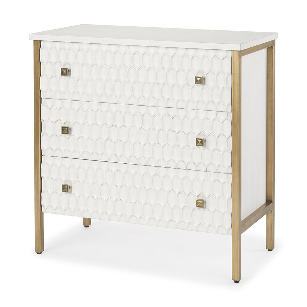 Mercana - Savannah White Fir Veneer w/ Gold Metal 3-Drawer Accent Cabinet - 69758_CLOSEOUT view 1