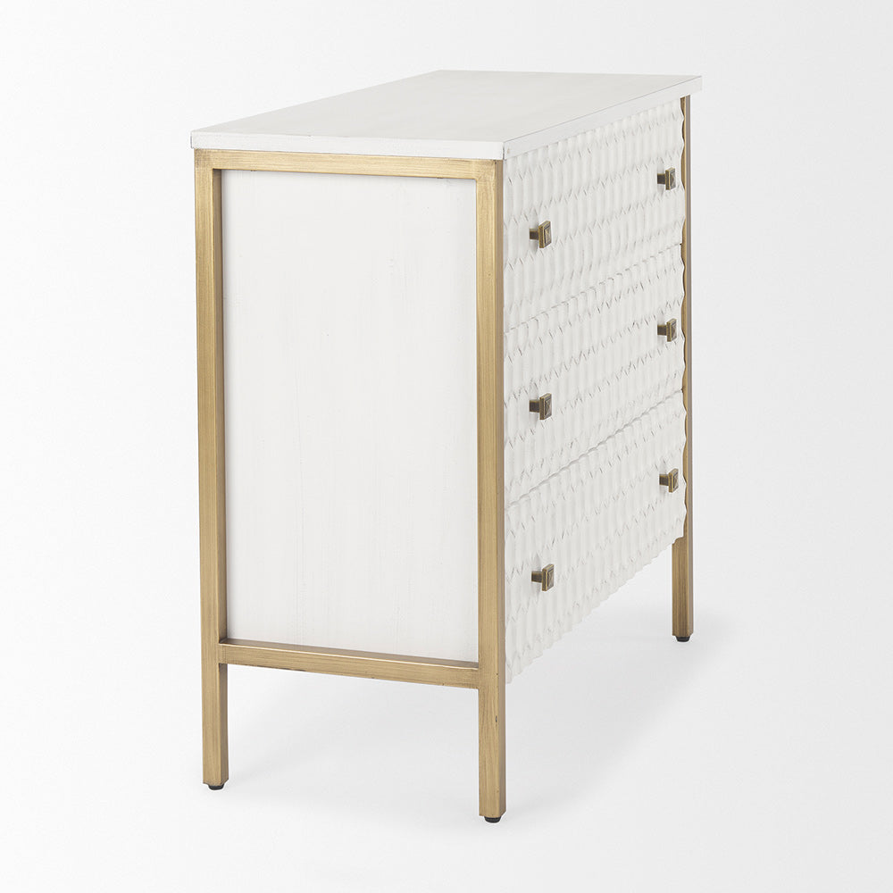 Mercana - Savannah White Fir Veneer w/ Gold Metal 3-Drawer Accent Cabinet - 69758_CLOSEOUT view 5