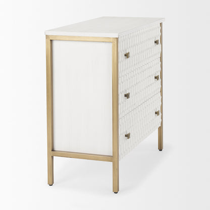 Mercana - Savannah White Fir Veneer w/ Gold Metal 3-Drawer Accent Cabinet - 69758_CLOSEOUT view 5