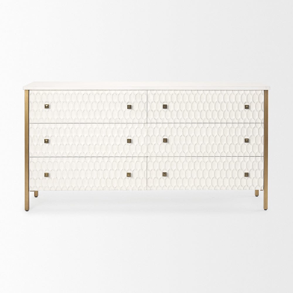 Mercana - Savannah White Fir Veneer w/ Gold Metal Accents 6-Drawer Sideboard - 69759_CLOSEOUT view 2