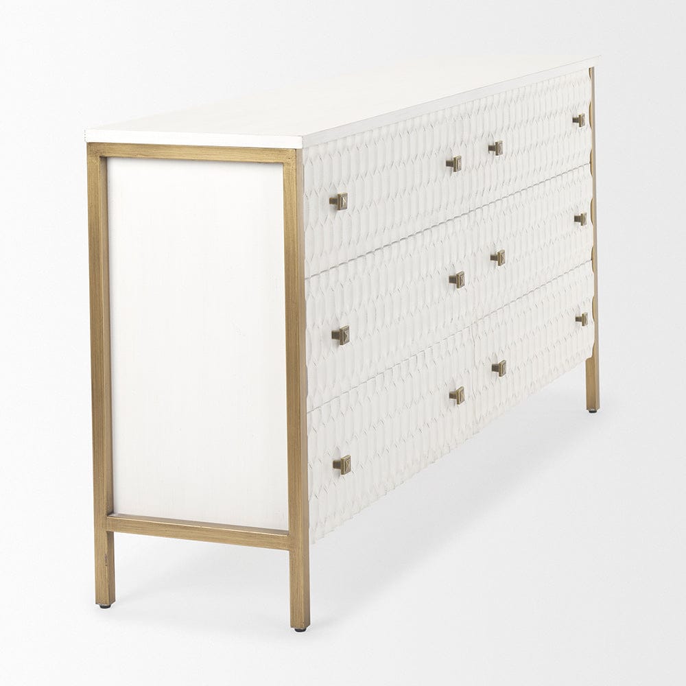 Mercana - Savannah White Fir Veneer w/ Gold Metal Accents 6-Drawer Sideboard - 69759_CLOSEOUT view 5