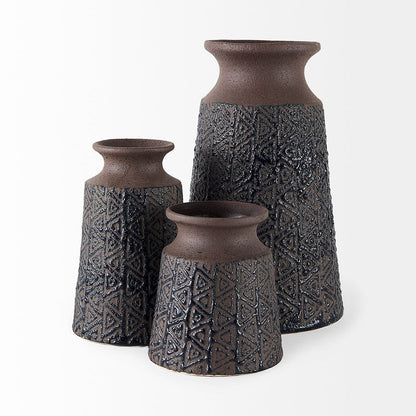 Mercana - Sefina II Medium Brown/Black Patterned Ceramic Vase - 68014 view 2