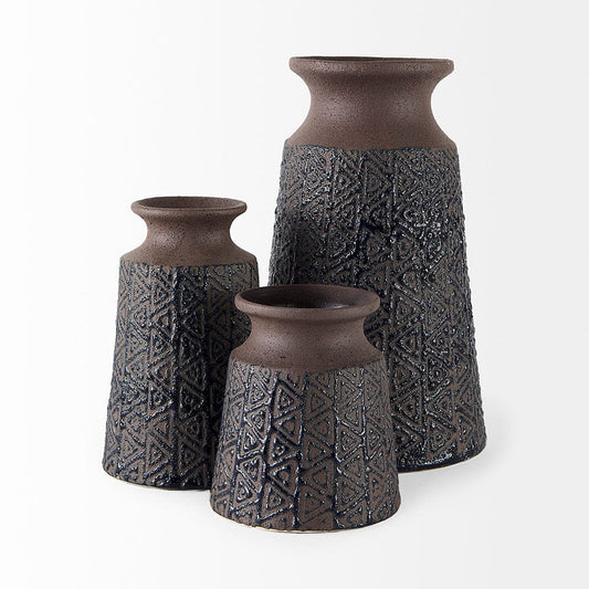 Mercana - Sefina II Medium Brown/Black Patterned Ceramic Vase - 68014 view 2
