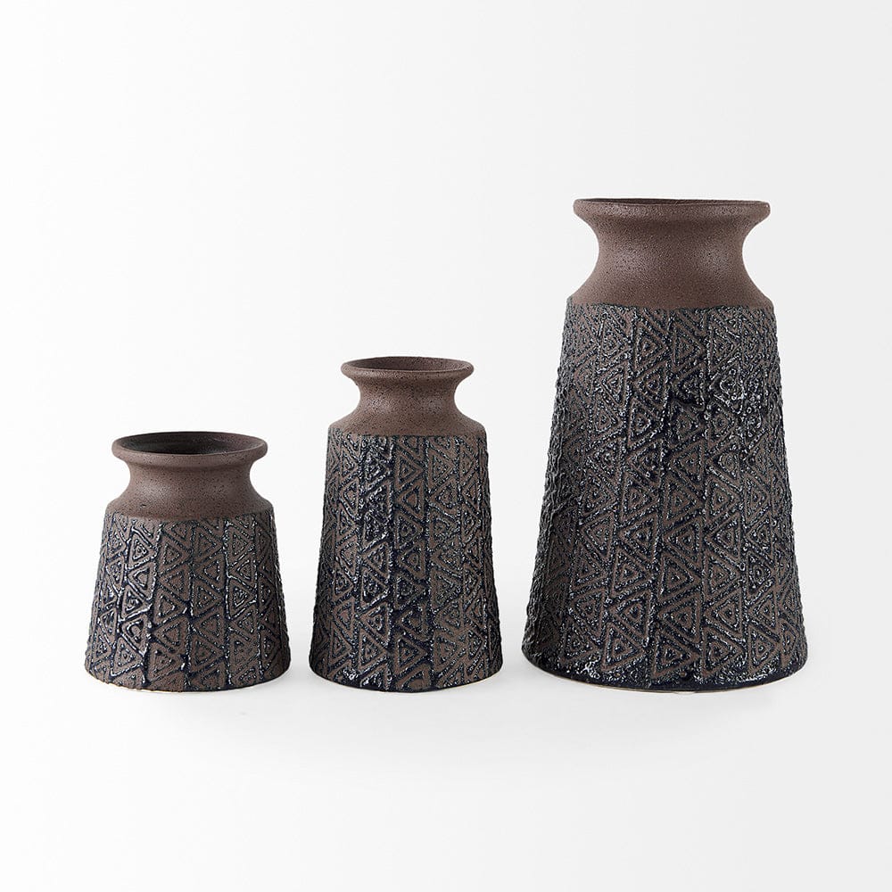 Mercana - Sefina III Large Brown/Black Patterned Ceramic Vase - 68015 view 3