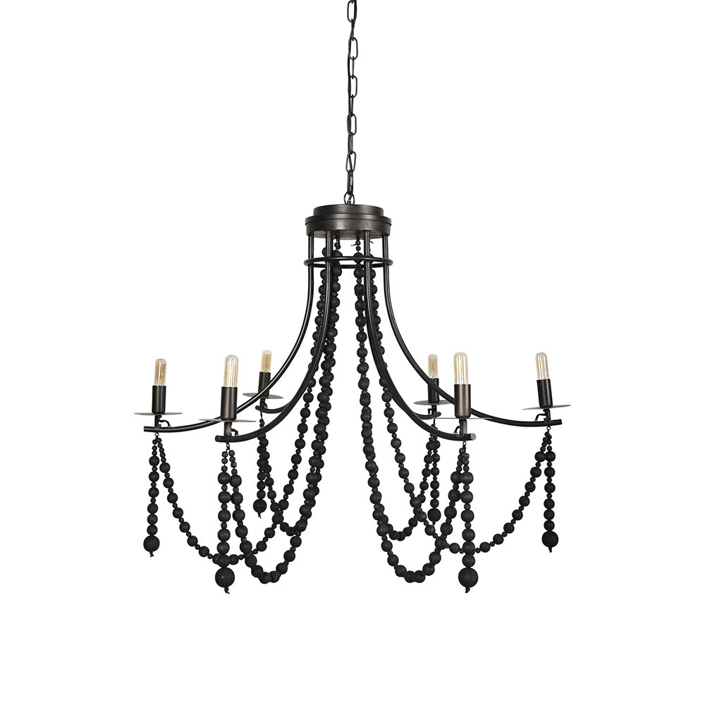 Mercana - Selma Black Wood Bead and Metal Chandelier - 70050_CLOSEOUT view 1