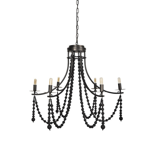Mercana - Selma Black Wood Bead and Metal Chandelier - 70050_CLOSEOUT view 1