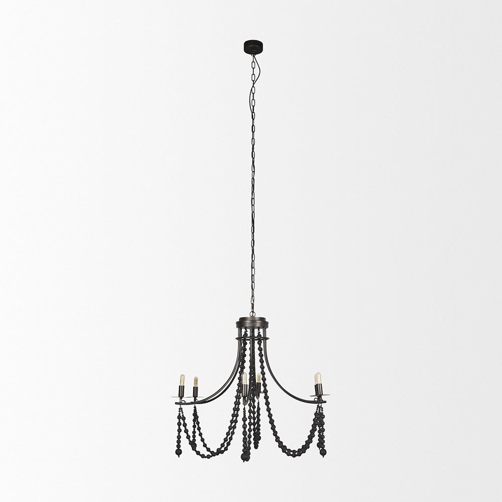 Mercana - Selma Black Wood Bead and Metal Chandelier - 70050_CLOSEOUT view 2
