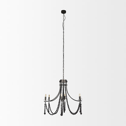 Mercana - Selma Black Wood Bead and Metal Chandelier - 70050_CLOSEOUT view 2