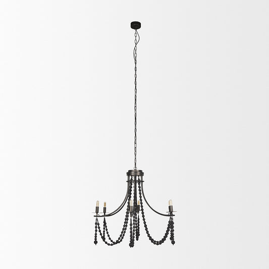 Mercana - Selma Black Wood Bead and Metal Chandelier - 70050_CLOSEOUT view 2