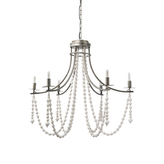 Mercana - Selma White Wood Bead and Metal Chandelier - 70047_CLOSEOUT view 1