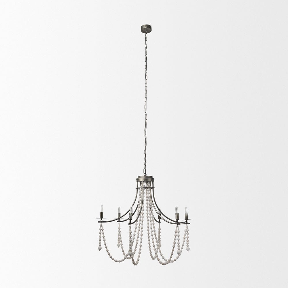 Mercana - Selma White Wood Bead and Metal Chandelier - 70047_CLOSEOUT view 2