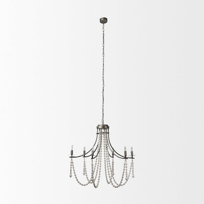 Mercana - Selma White Wood Bead and Metal Chandelier - 70047_CLOSEOUT view 2