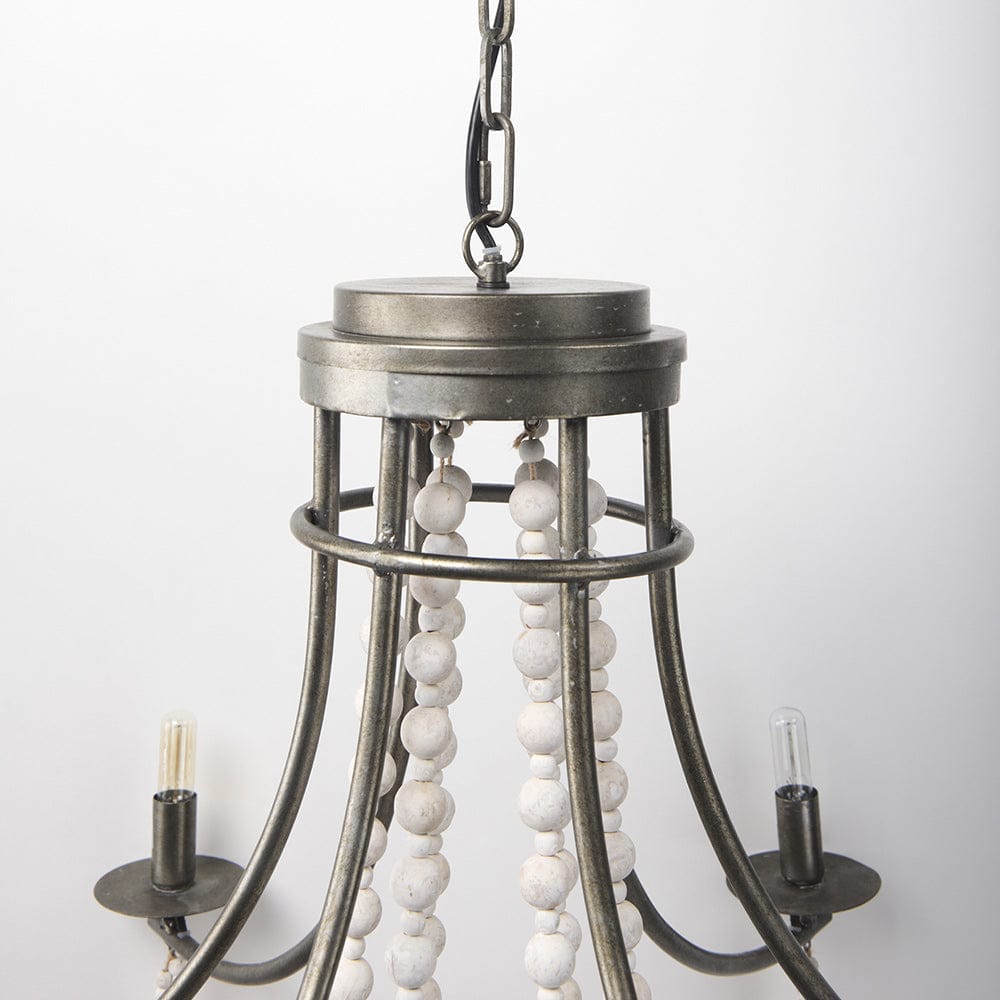Mercana - Selma White Wood Bead and Metal Chandelier - 70047_CLOSEOUT view 5