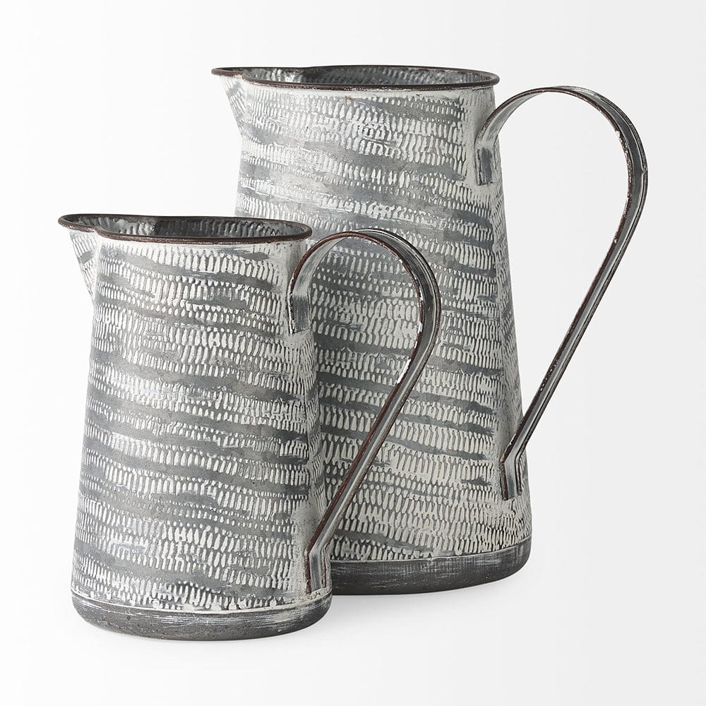 Mercana - Serena II 11.2H Large Gray/White Textured Metal Jug - 68059_CLOSEOUT view 5