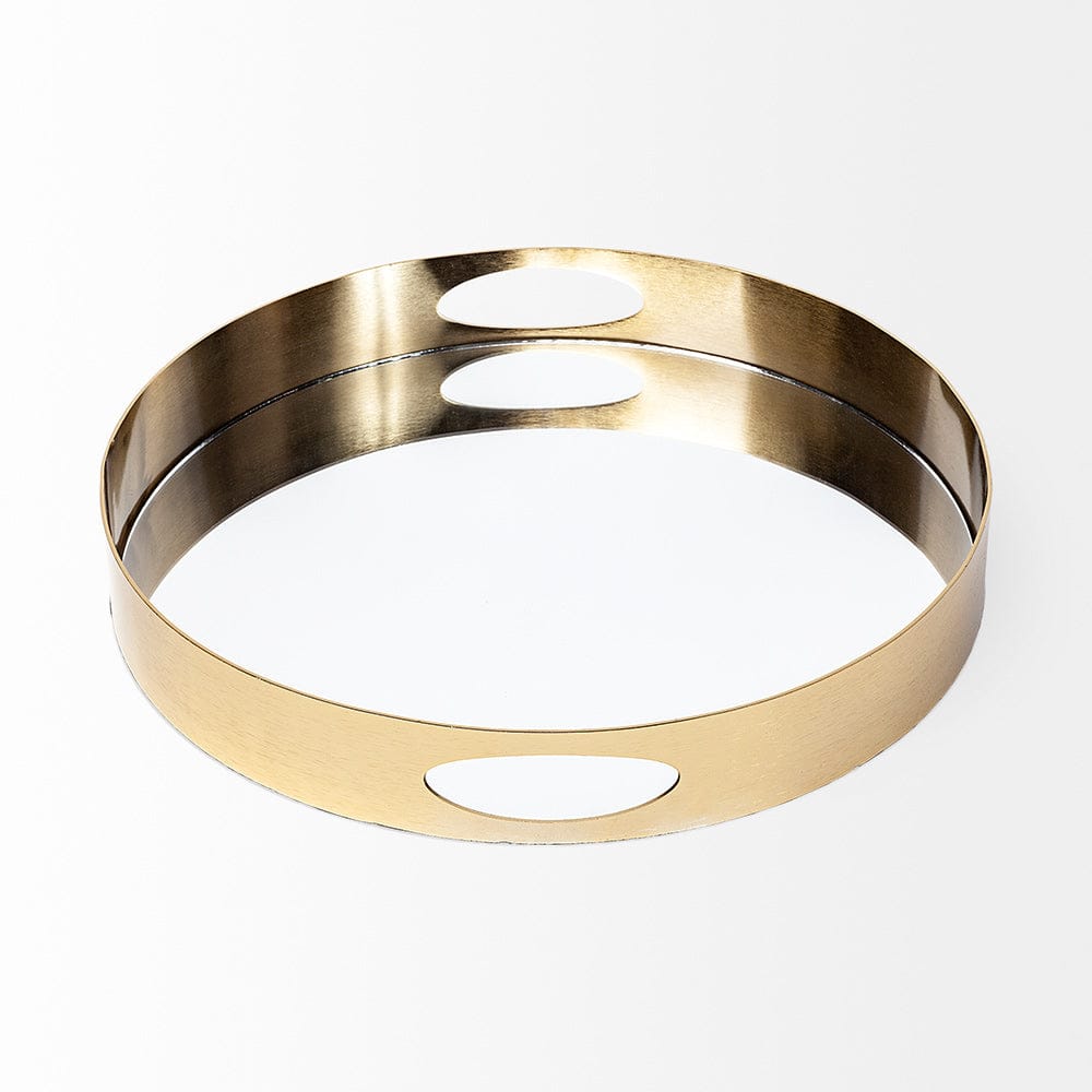Mercana - Serkis 15L x 15W Gold Metal Mirrored Base Round Tray - 67242 view 2