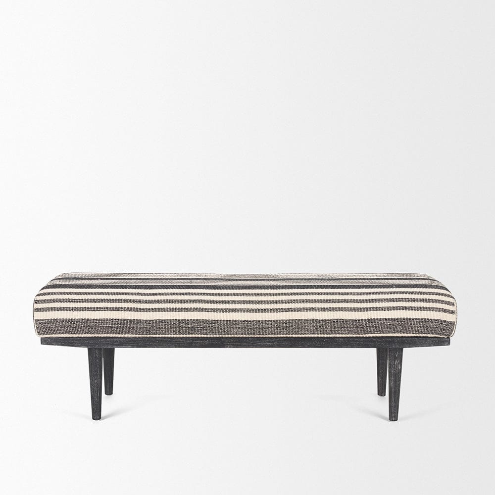 Mercana - Shae Black Wood w/ Black and Cream Upholstered Bench - 71005 view 3