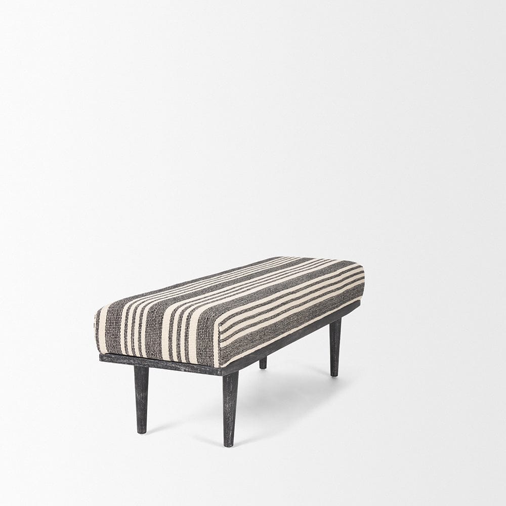 Mercana - Shae Black Wood w/ Black and Cream Upholstered Bench - 71005 view 5