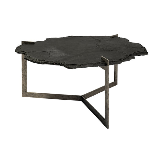 Mercana - Shale 37" Irregular Live-Edge Black Slate w/Flat Iron Base Coffee Table - 69049-AB view 1