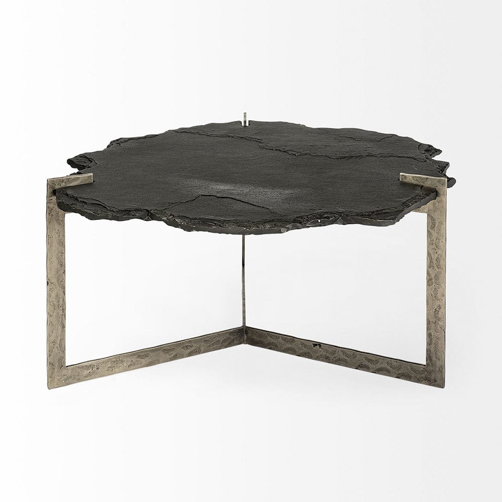 Mercana - Shale 37" Irregular Live-Edge Black Slate w/Flat Iron Base Coffee Table - 69049-AB view 3