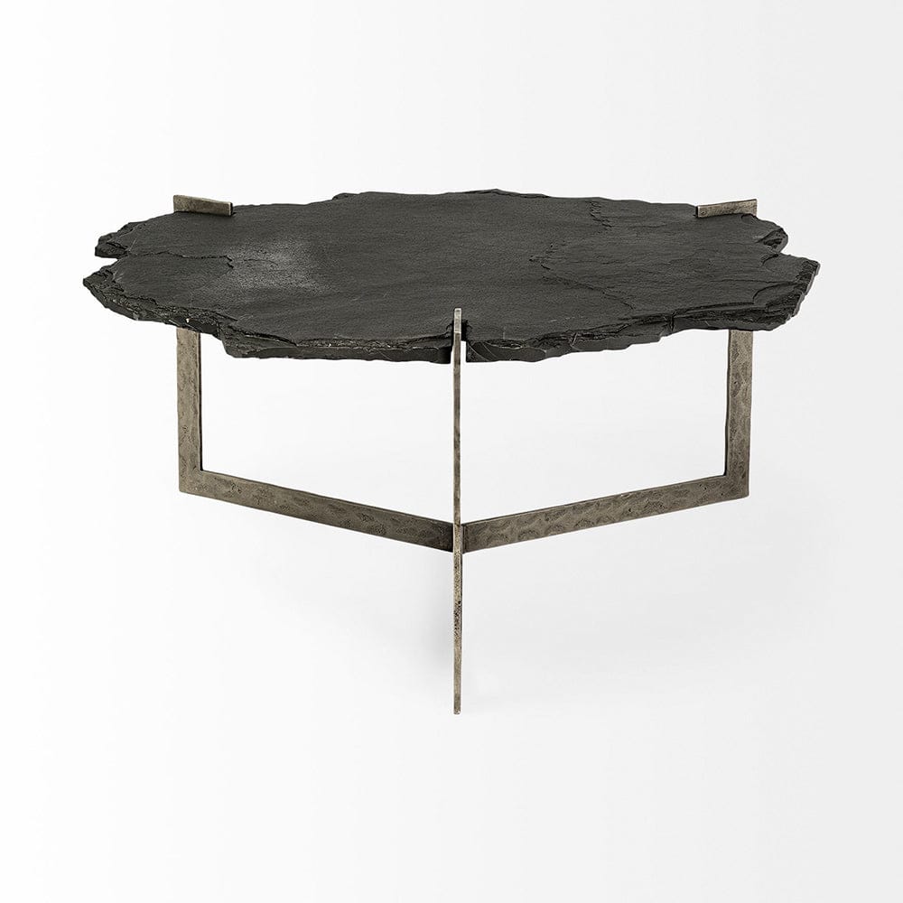 Mercana - Shale 37" Irregular Live-Edge Black Slate w/Flat Iron Base Coffee Table - 69049-AB view 9