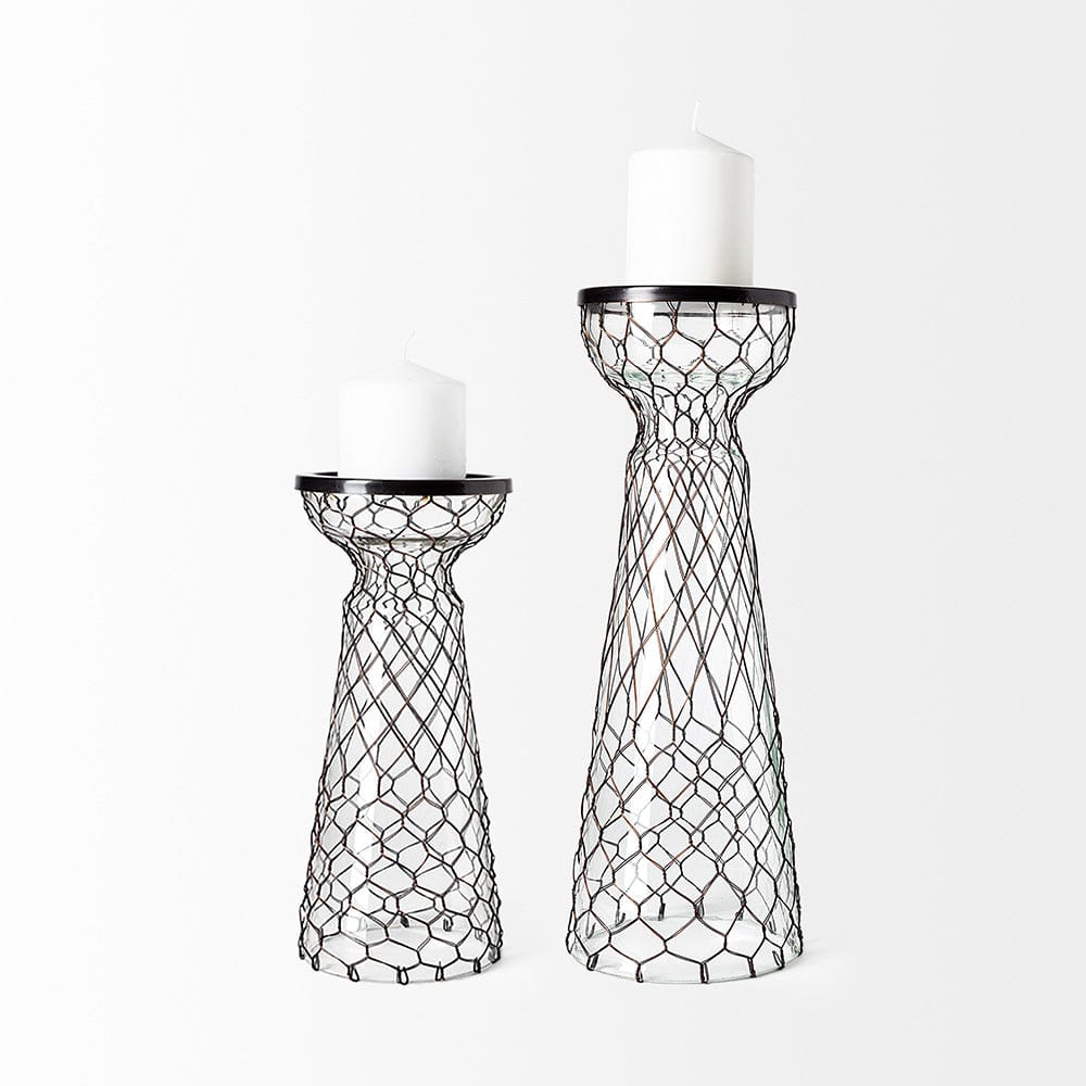 Mercana - Shandra I Small Glass w/Metal Wire Snakeskin Pattern Table Candle Holder - 68156_CLOSEOUT view 2