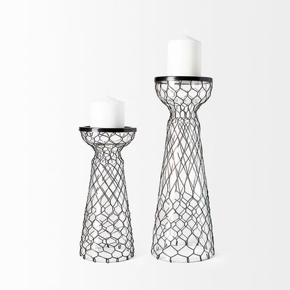 Mercana - Shandra I Small Glass w/Metal Wire Snakeskin Pattern Table Candle Holder - 68156_CLOSEOUT view 2