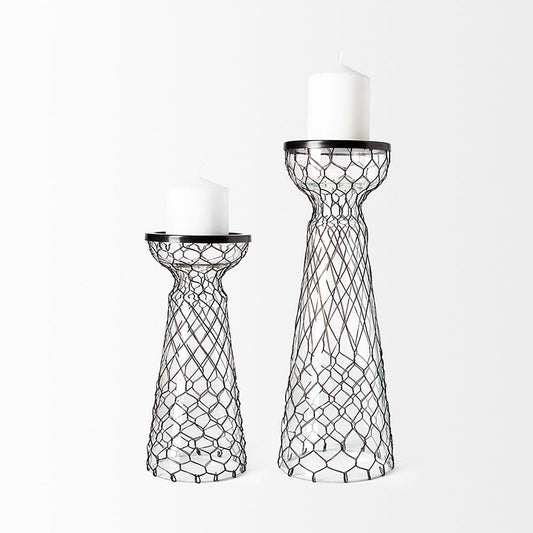 Mercana - Shandra I Small Glass w/Metal Wire Snakeskin Pattern Table Candle Holder - 68156_CLOSEOUT view 2