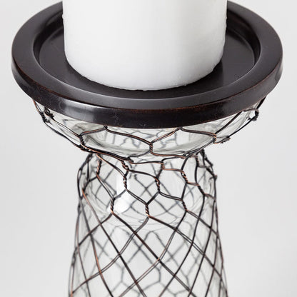 Mercana - Shandra I Small Glass w/Metal Wire Snakeskin Pattern Table Candle Holder - 68156_CLOSEOUT view 3
