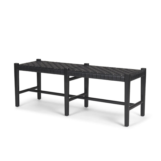 Mercana - Shane Black Wood w/ Woven Black Leather Bench - 70801 view 1