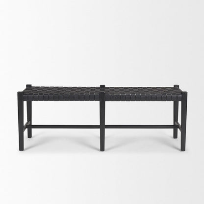 Mercana - Shane Black Wood w/ Woven Black Leather Bench - 70801 view 2