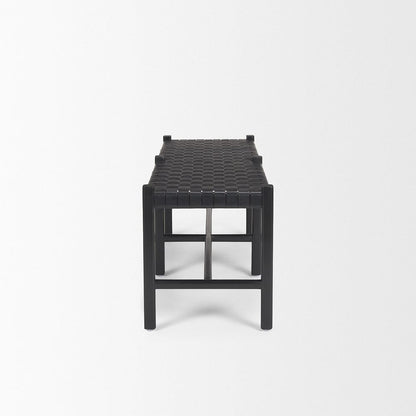 Mercana - Shane Black Wood w/ Woven Black Leather Bench - 70801 view 3