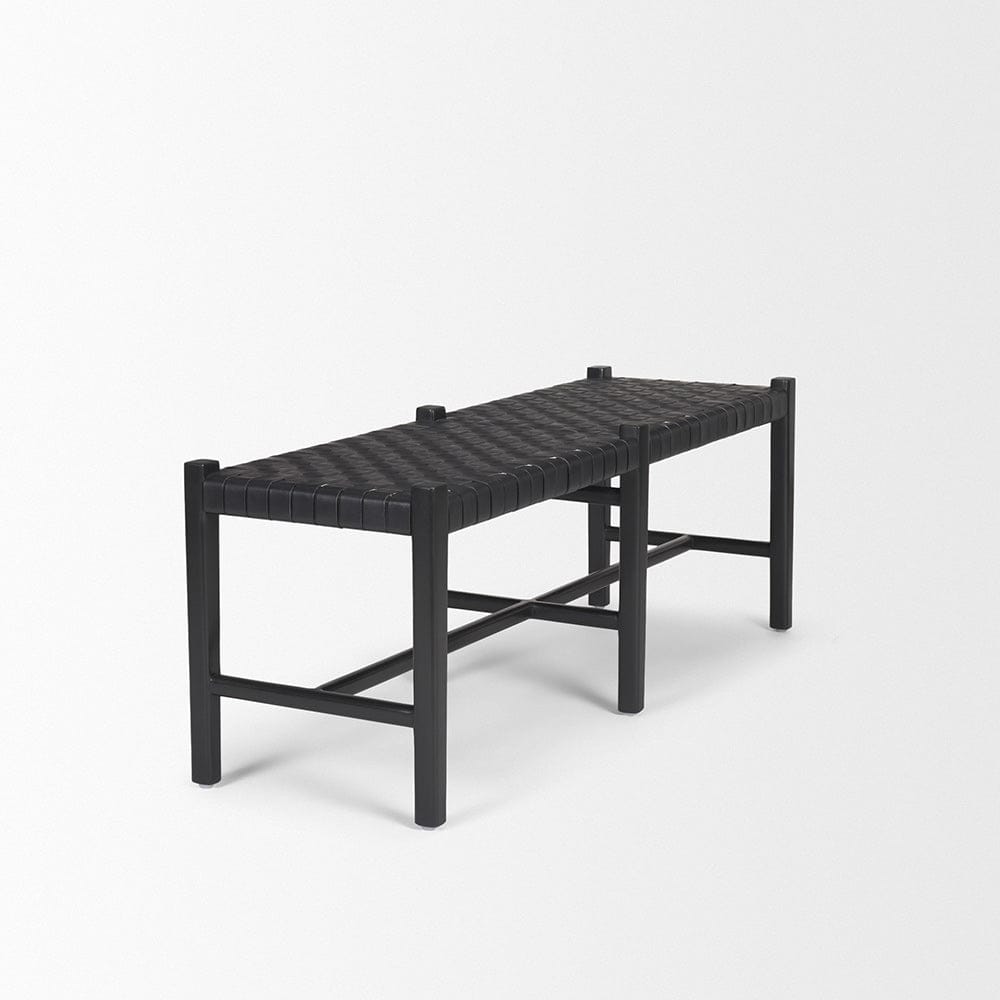 Mercana - Shane Black Wood w/ Woven Black Leather Bench - 70801 view 4