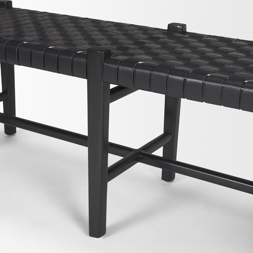 Mercana - Shane Black Wood w/ Woven Black Leather Bench - 70801 view 6