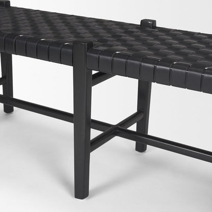 Mercana - Shane Black Wood w/ Woven Black Leather Bench - 70801 view 6