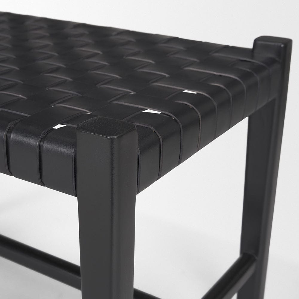 Mercana - Shane Black Wood w/ Woven Black Leather Bench - 70801 view 7