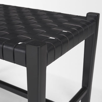 Mercana - Shane Black Wood w/ Woven Black Leather Bench - 70801 view 7