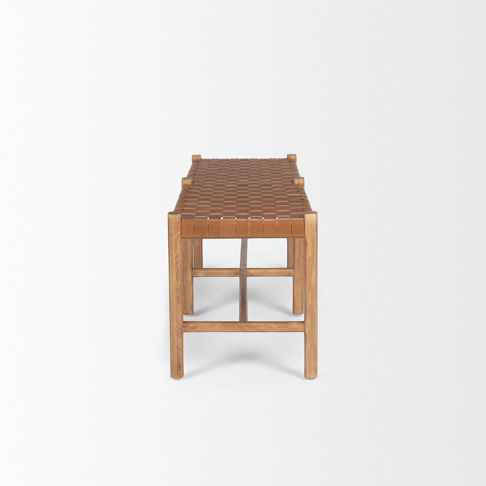 Mercana - Shane Brown Wood w/ Woven Brown Leather Bench - 70800 view 3