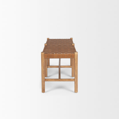 Mercana - Shane Brown Wood w/ Woven Brown Leather Bench - 70800 view 3