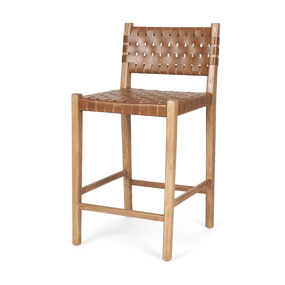 Mercana - Shane Brown Wood w/ Woven Brown Leather Counter Stool - 70798 view 1