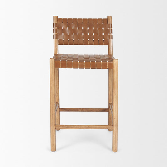 Mercana - Shane Brown Wood w/ Woven Brown Leather Counter Stool - 70798 view 2