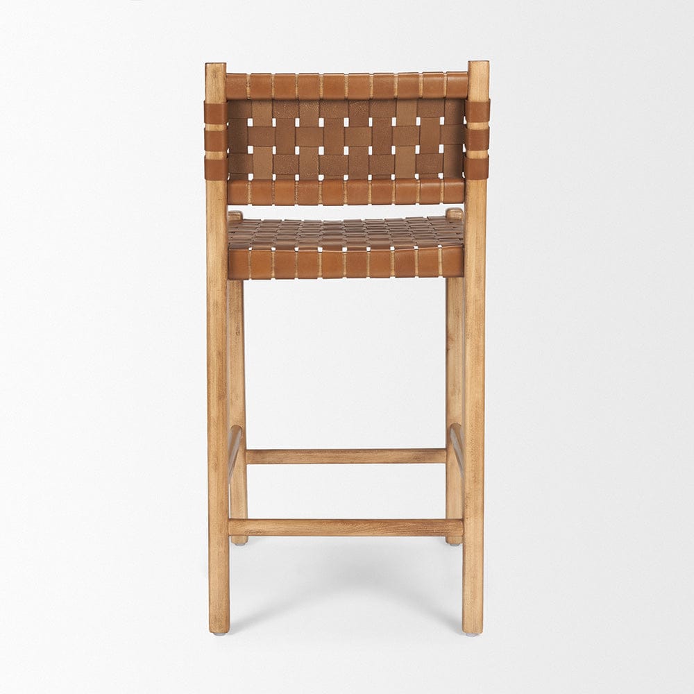 Mercana - Shane Brown Wood w/ Woven Brown Leather Counter Stool - 70798 view 4