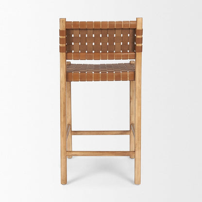 Mercana - Shane Brown Wood w/ Woven Brown Leather Counter Stool - 70798 view 4