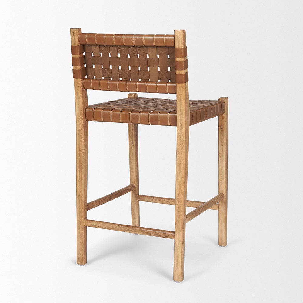 Mercana - Shane Brown Wood w/ Woven Brown Leather Counter Stool - 70798 view 5