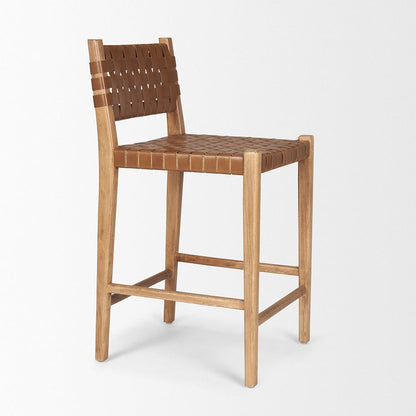 Mercana - Shane Brown Wood w/ Woven Brown Leather Counter Stool - 70798 view 6