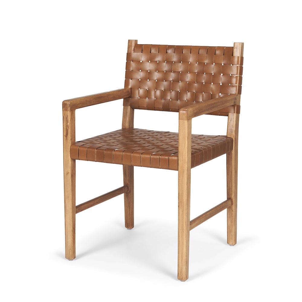 Mercana - Shane Brown Wood w/ Woven Brown Leather Dining Armchair - 70799 view 1