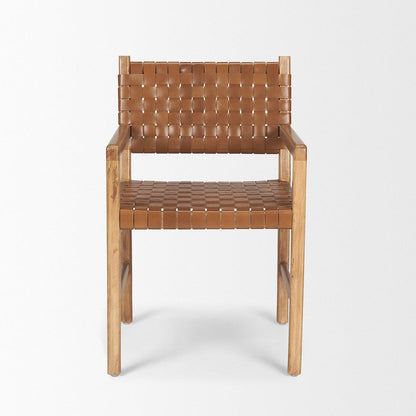 Mercana - Shane Brown Wood w/ Woven Brown Leather Dining Armchair - 70799 view 2