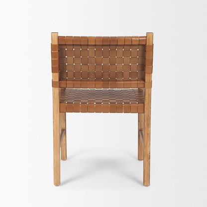 Mercana - Shane Brown Wood w/ Woven Brown Leather Dining Armchair - 70799 view 4