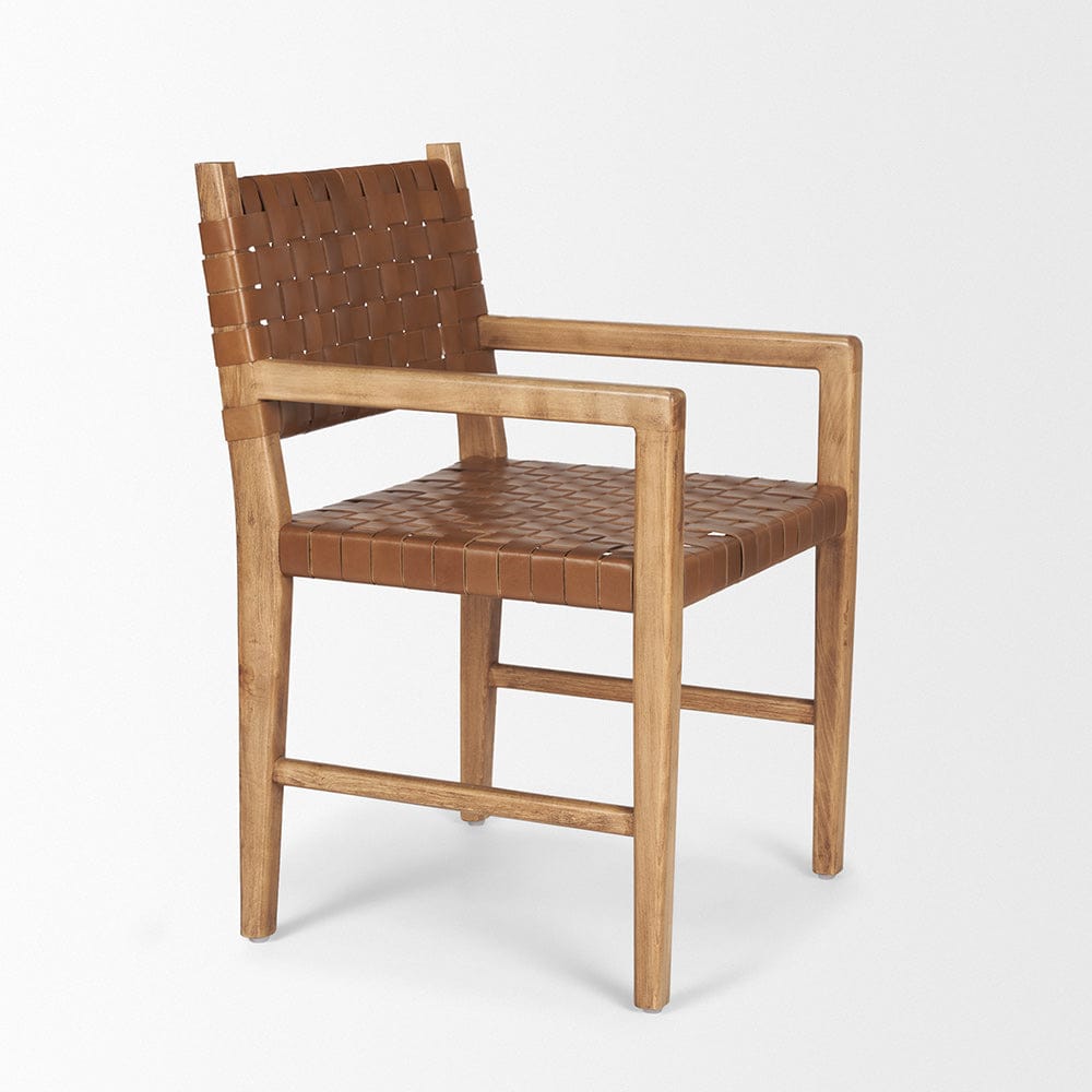 Mercana - Shane Brown Wood w/ Woven Brown Leather Dining Armchair - 70799 view 5