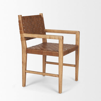 Mercana - Shane Brown Wood w/ Woven Brown Leather Dining Armchair - 70799 view 5